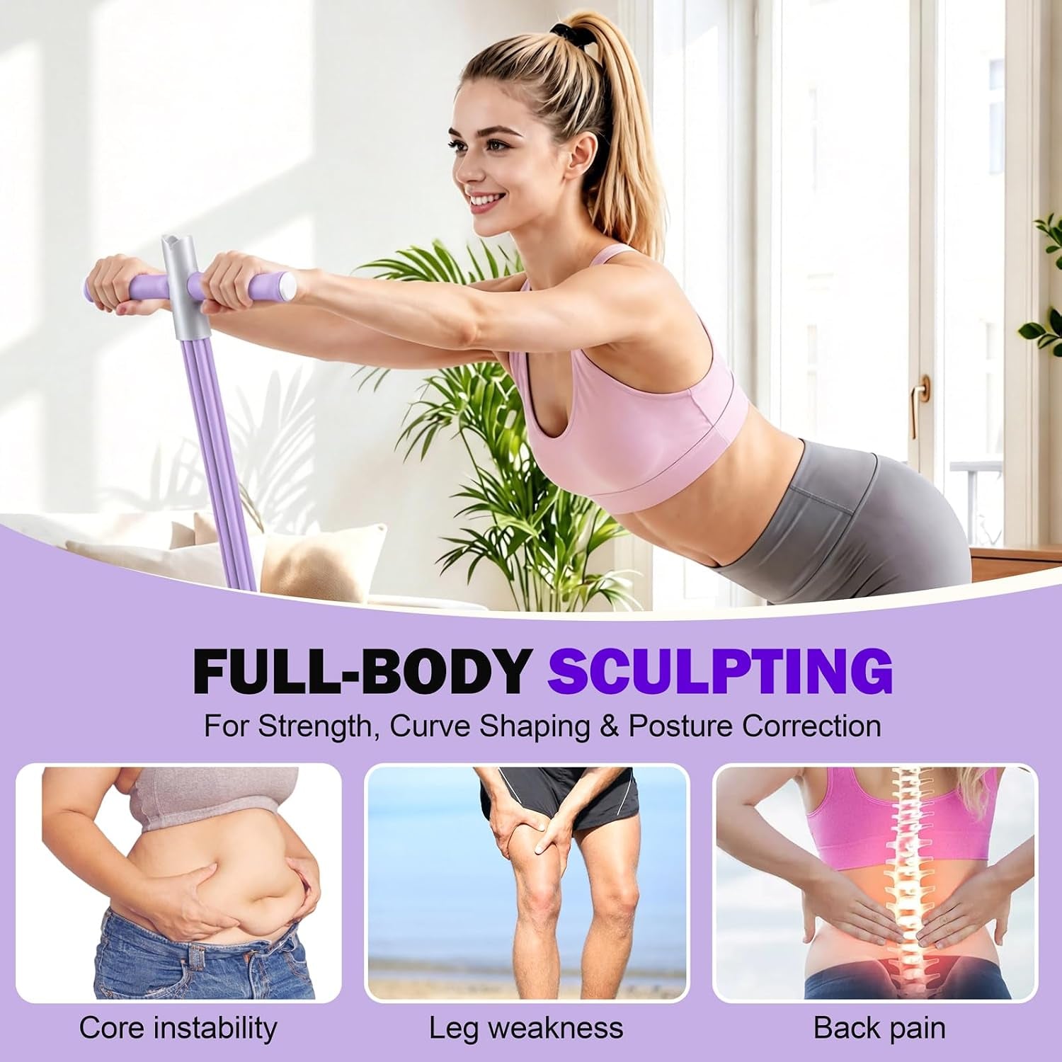 Upgraded Foot Pedal Resistance Band with Handle, 6-Tube Elastic Resistance Bands for Home Workout, Multifunction Exercise Equipment for Abdomen, Core/Abs, Waist, Arm, Leg