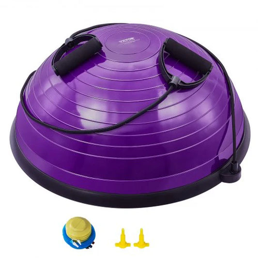 Half Exercise Ball Trainer, 23 Inch Balance Ball Trainer, 660Lbs Stability Ball, Yoga Ball with Resistance Bands & Foot Pump, Strength Fitness Ball for Home Gym, Full Body Workout, Purple