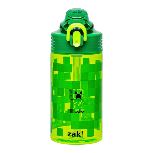 Minecraft Kids Water Bottle for School or Travel, 16Oz Durable Plastic Water Bottle with Straw, Handle, and Leak-Proof, Pop-Up Spout Cover