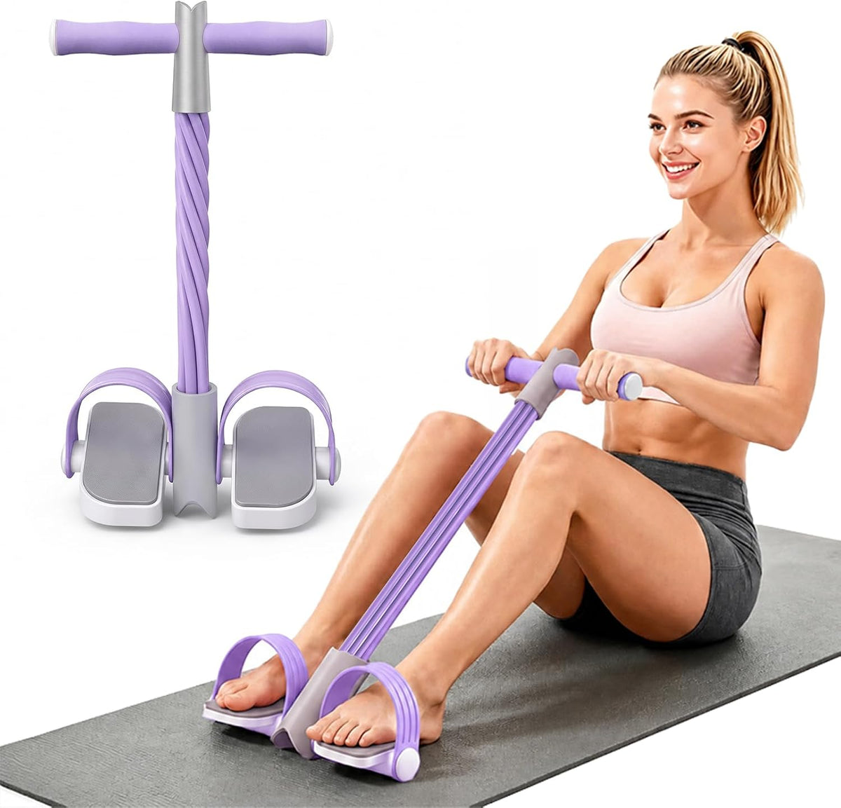 Upgraded Foot Pedal Resistance Band with Handle, 6-Tube Elastic Resistance Bands for Home Workout, Multifunction Exercise Equipment for Abdomen, Core/Abs, Waist, Arm, Leg