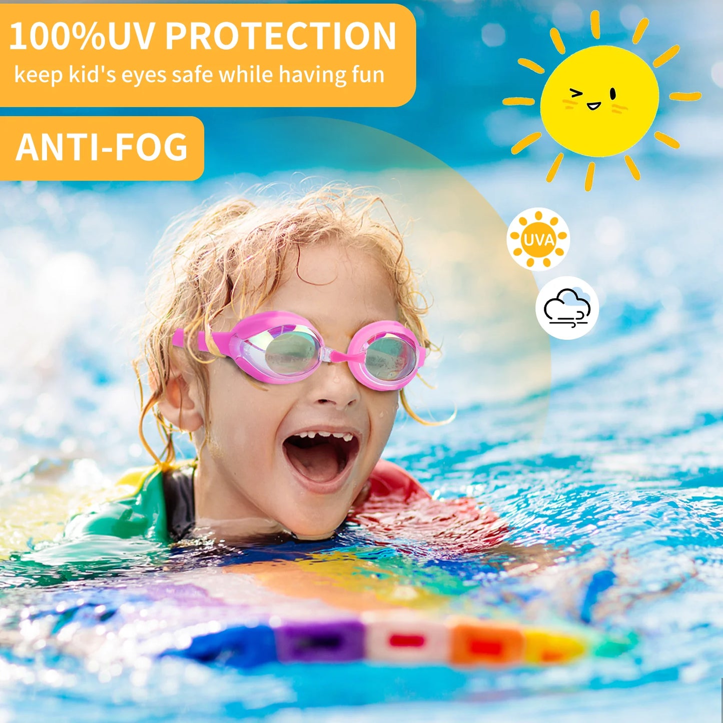 Kids Swim Goggles 3-15, Design, 2 Pack Swimming Goggles No Leaking anti Fog Kids Goggles for Boys Girls