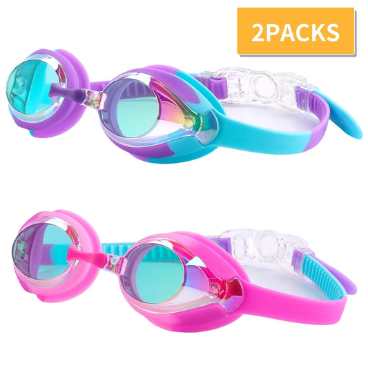 Kids Swim Goggles 3-15, Design, 2 Pack Swimming Goggles No Leaking anti Fog Kids Goggles for Boys Girls