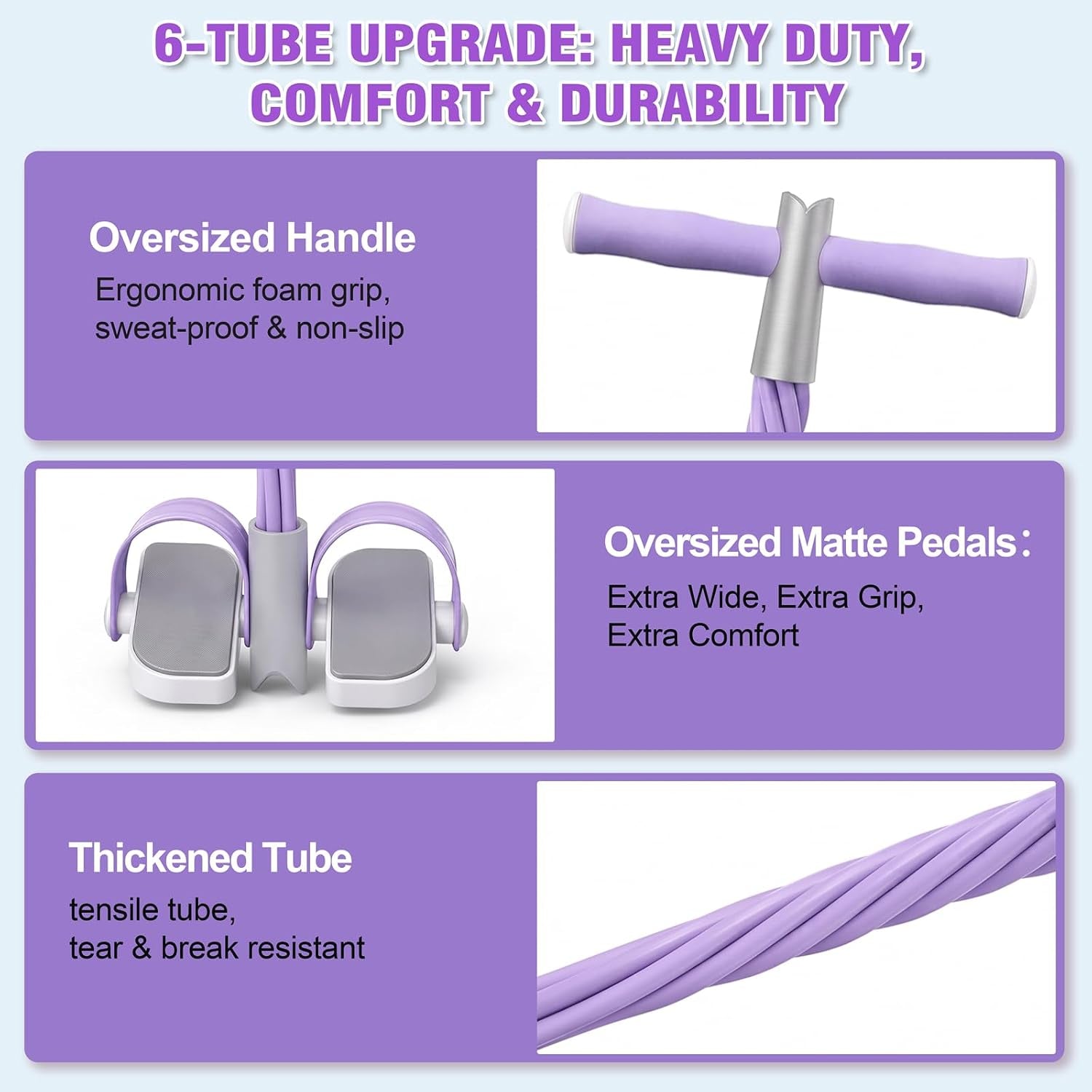 Upgraded Foot Pedal Resistance Band with Handle, 6-Tube Elastic Resistance Bands for Home Workout, Multifunction Exercise Equipment for Abdomen, Core/Abs, Waist, Arm, Leg