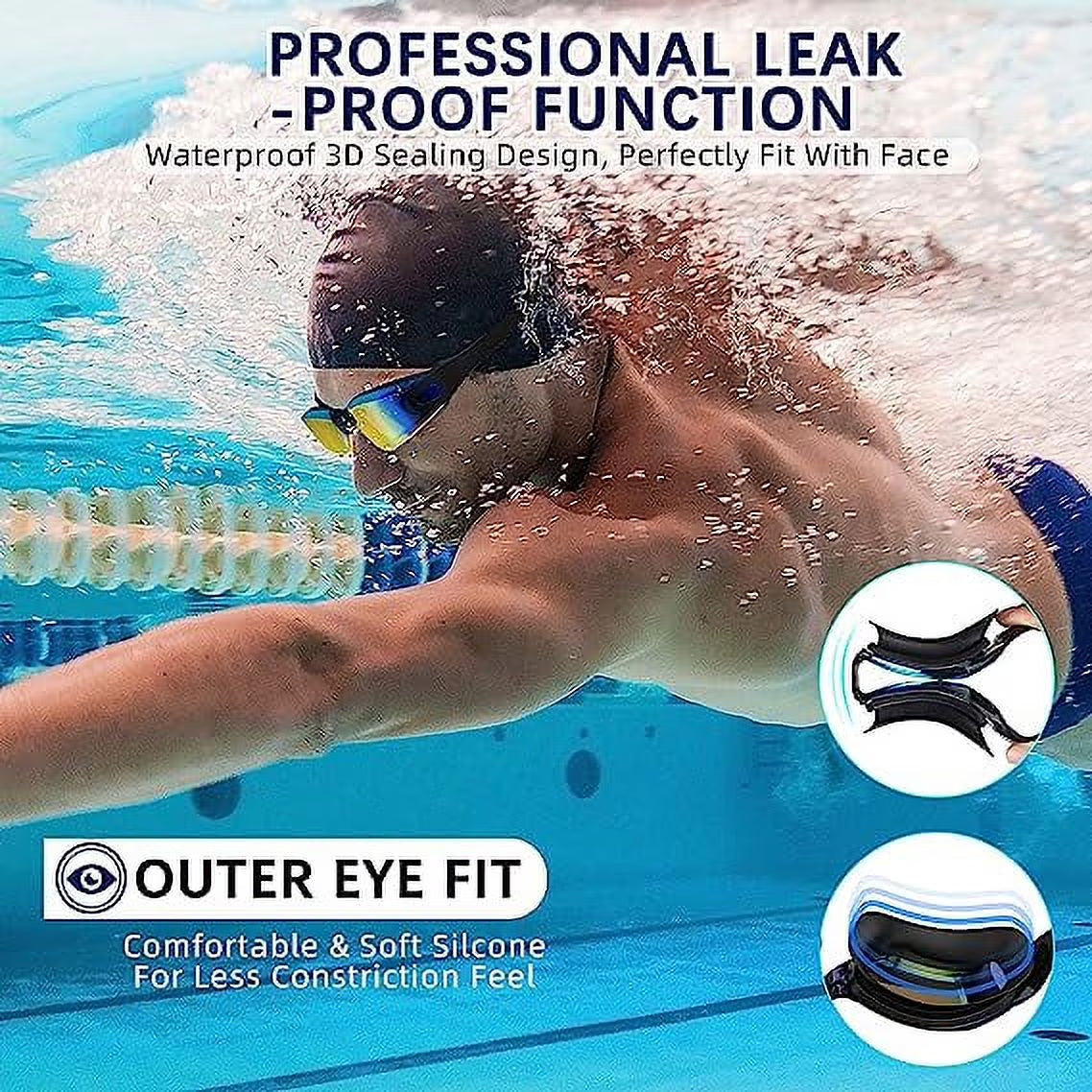 Youth Swim Goggles, Goggle with Nose Cover, Tinted, Anti-Fog Lenses with UV Protection, No Leak Water